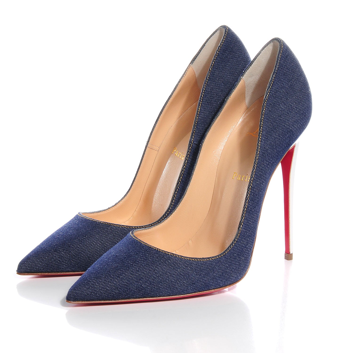 Christian Louboutin Denim Jazz Calf So Kate 120 Pumps Blue White 41 3 of 7