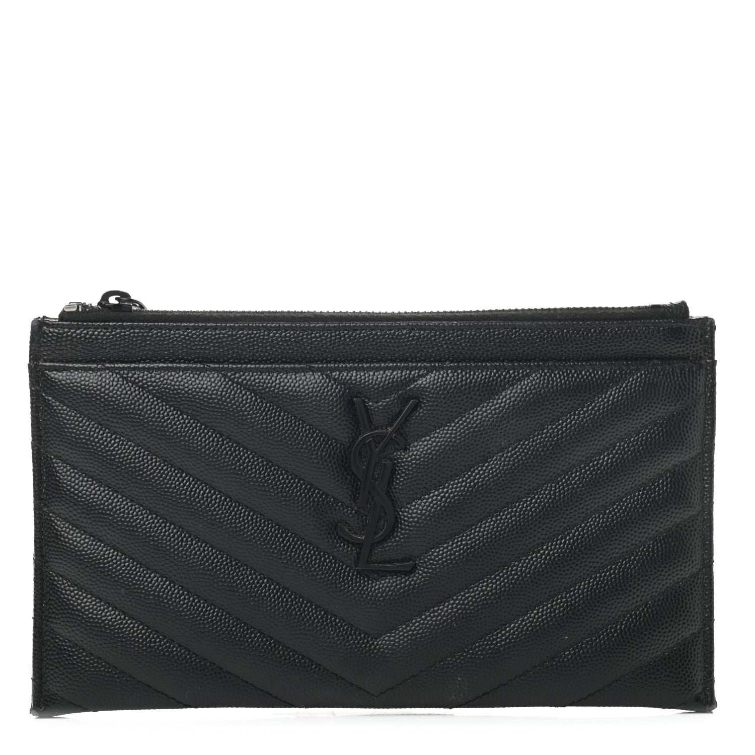 Saint Laurent Grain De Poudre Chevron Monogram Bill Pouch Black 1 of 7