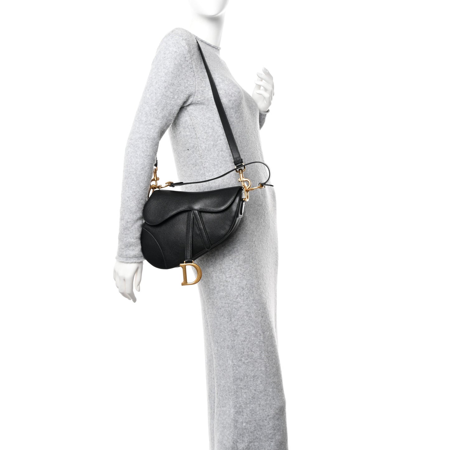 Shiny Goatskin Saddle Bag With Strap Black