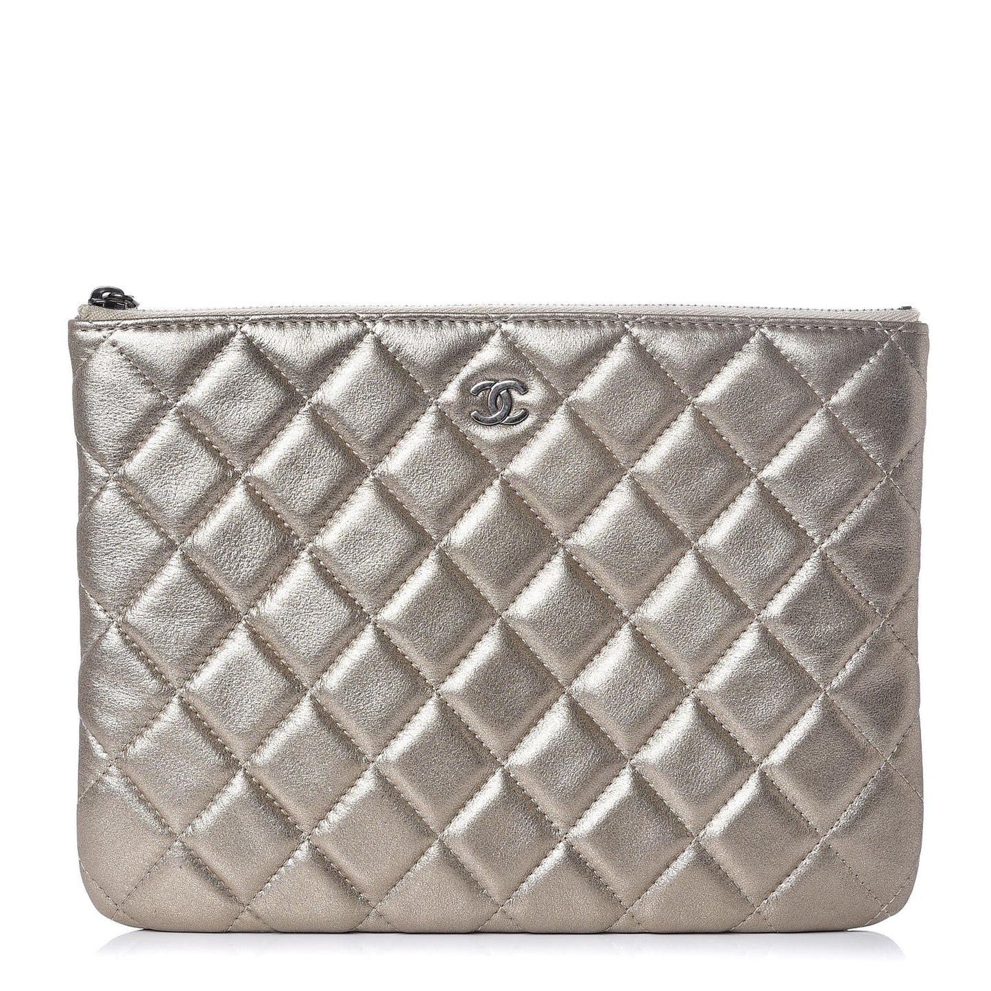 Metallic Lambskin Quilted Medium Cosmetic Case Gold