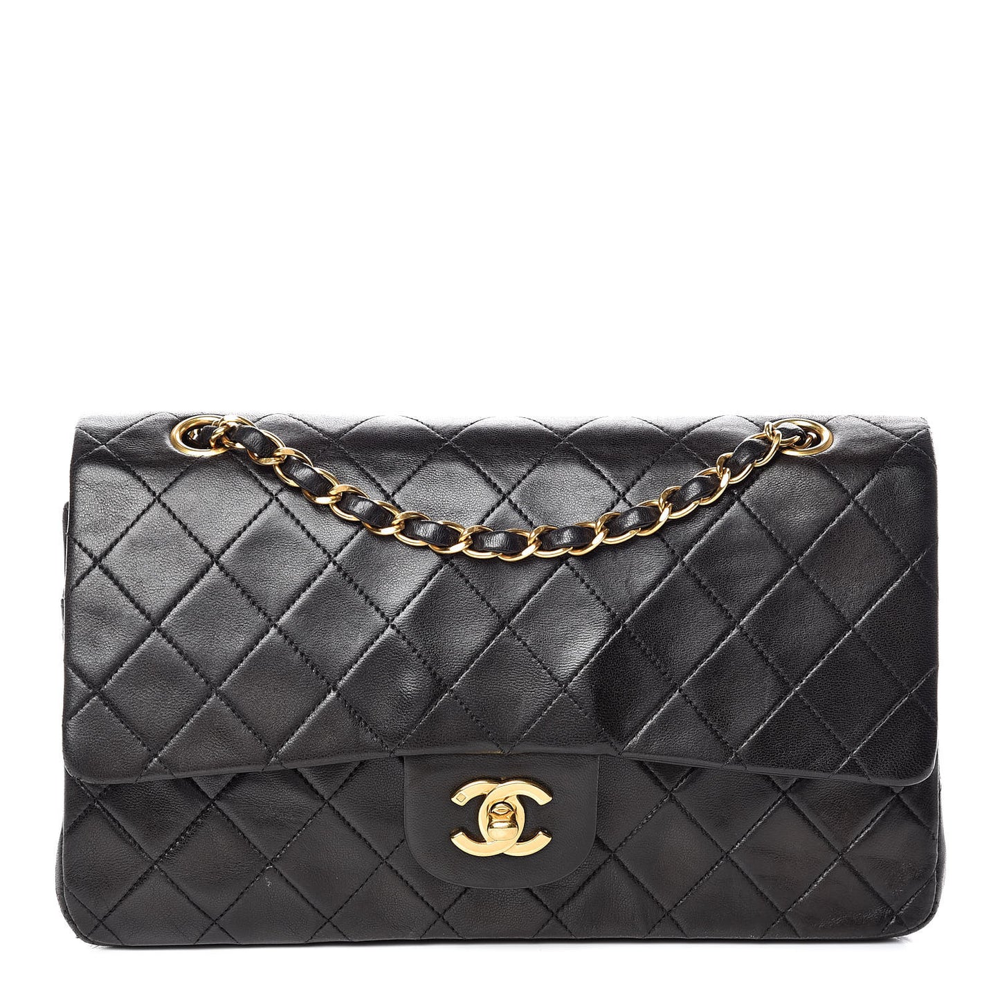 Lambskin Quilted Medium Double Flap Black