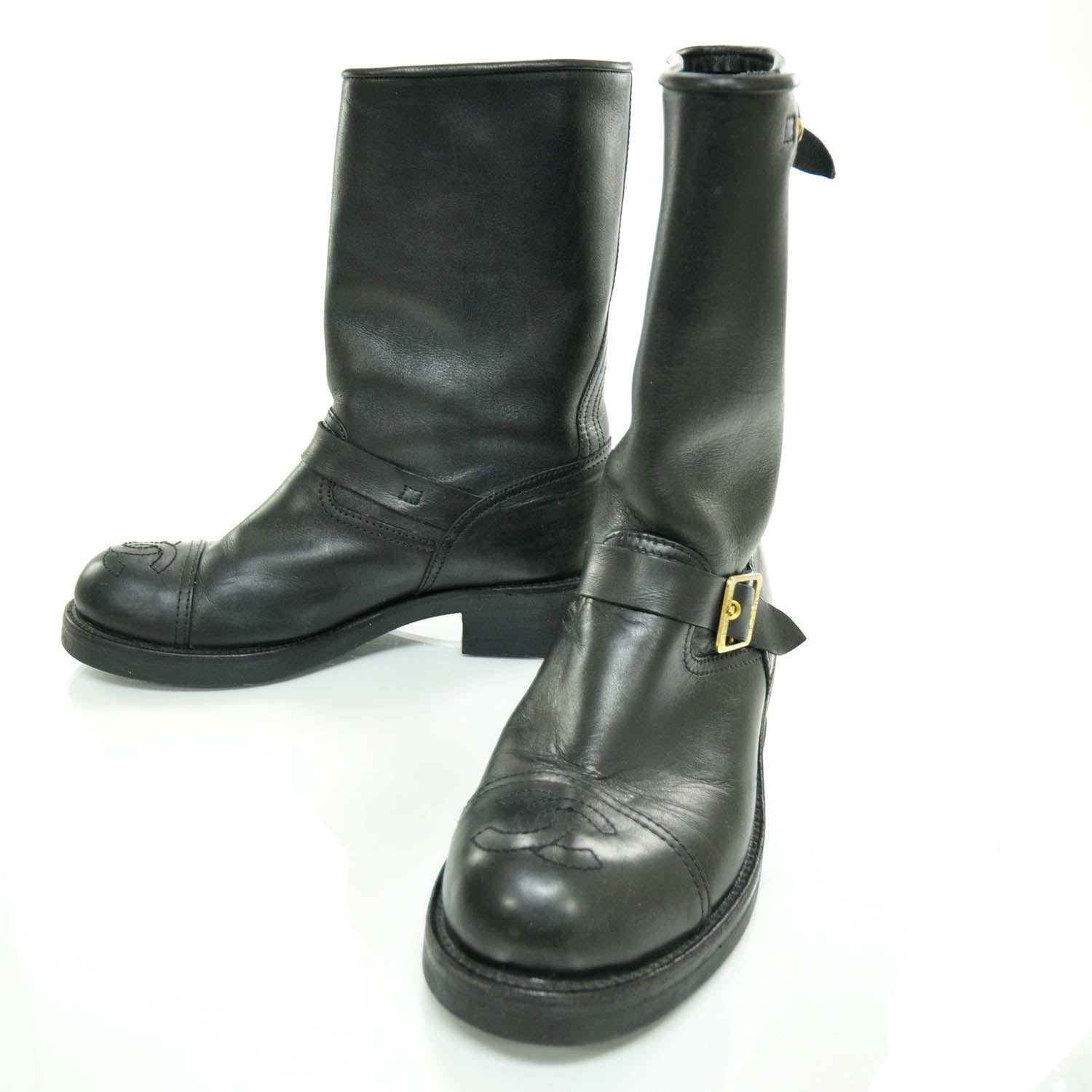 Chanel Leather Motorcycle Boots 40 Black 1 of 5