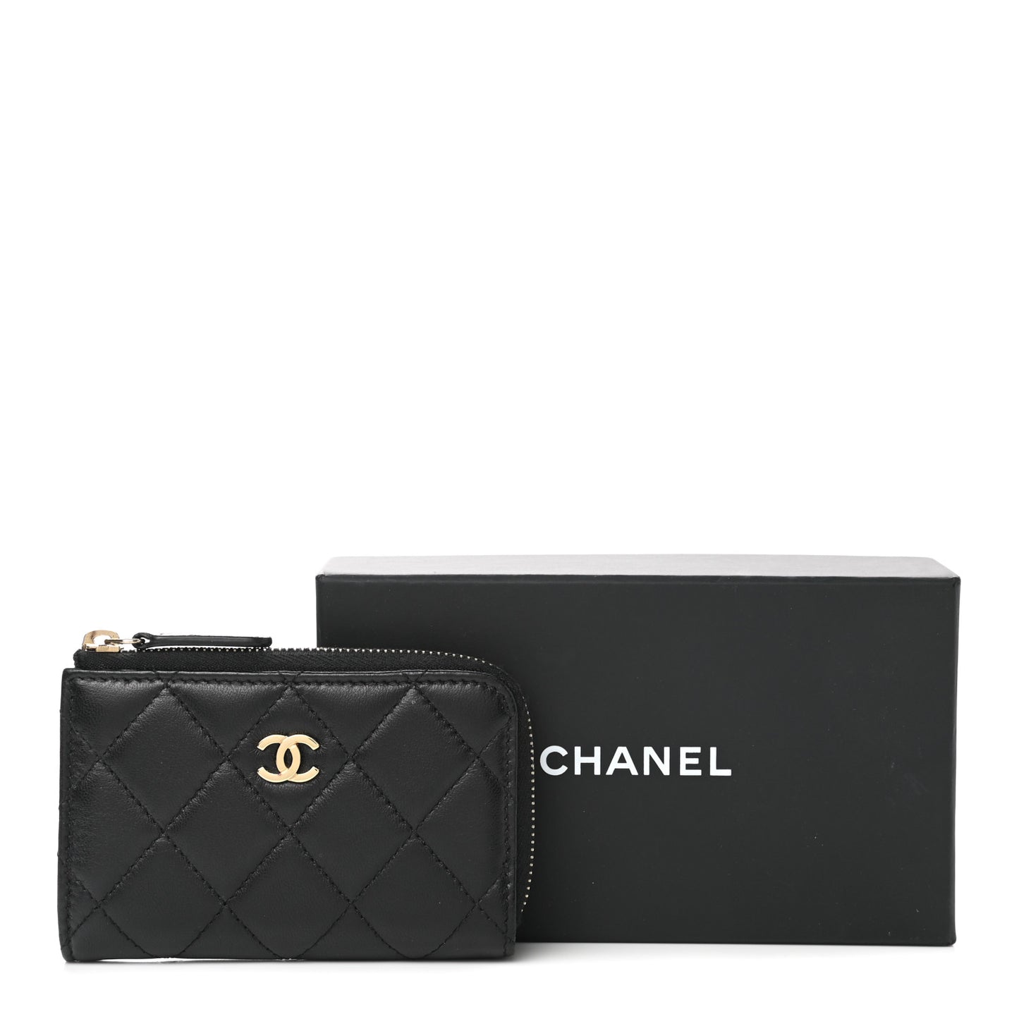 Lambskin Quilted Key Holder Case Black