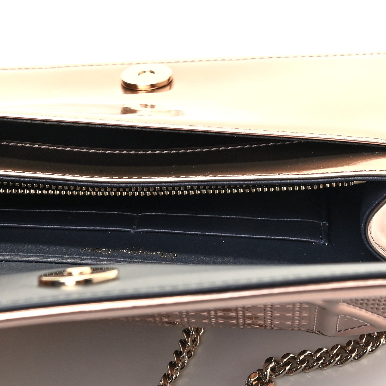 Christian Dior Metallic Patent Micro-Cannage Diorama Wallet on Chain Pouch Gold 4 of 4