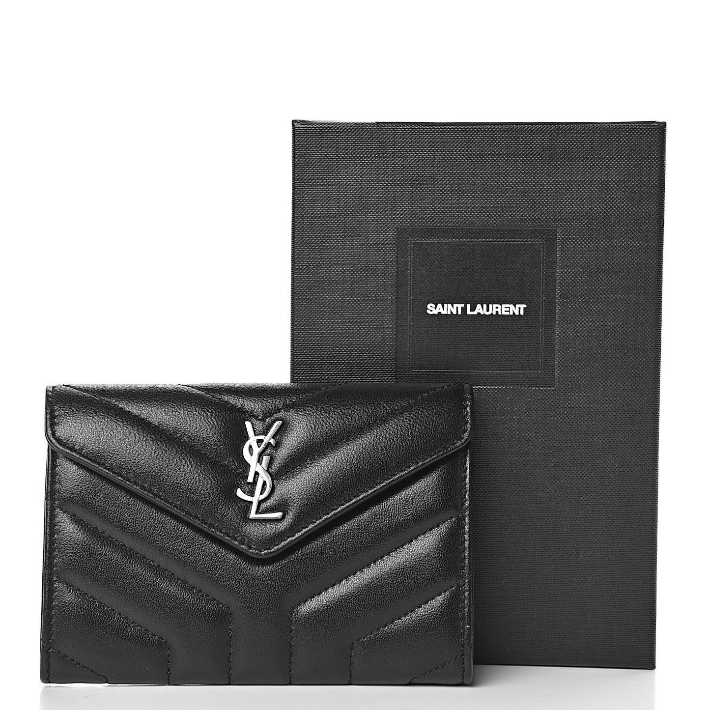 Lambskin Y Quilted Monogram Small Loulou Envelope Wallet Black