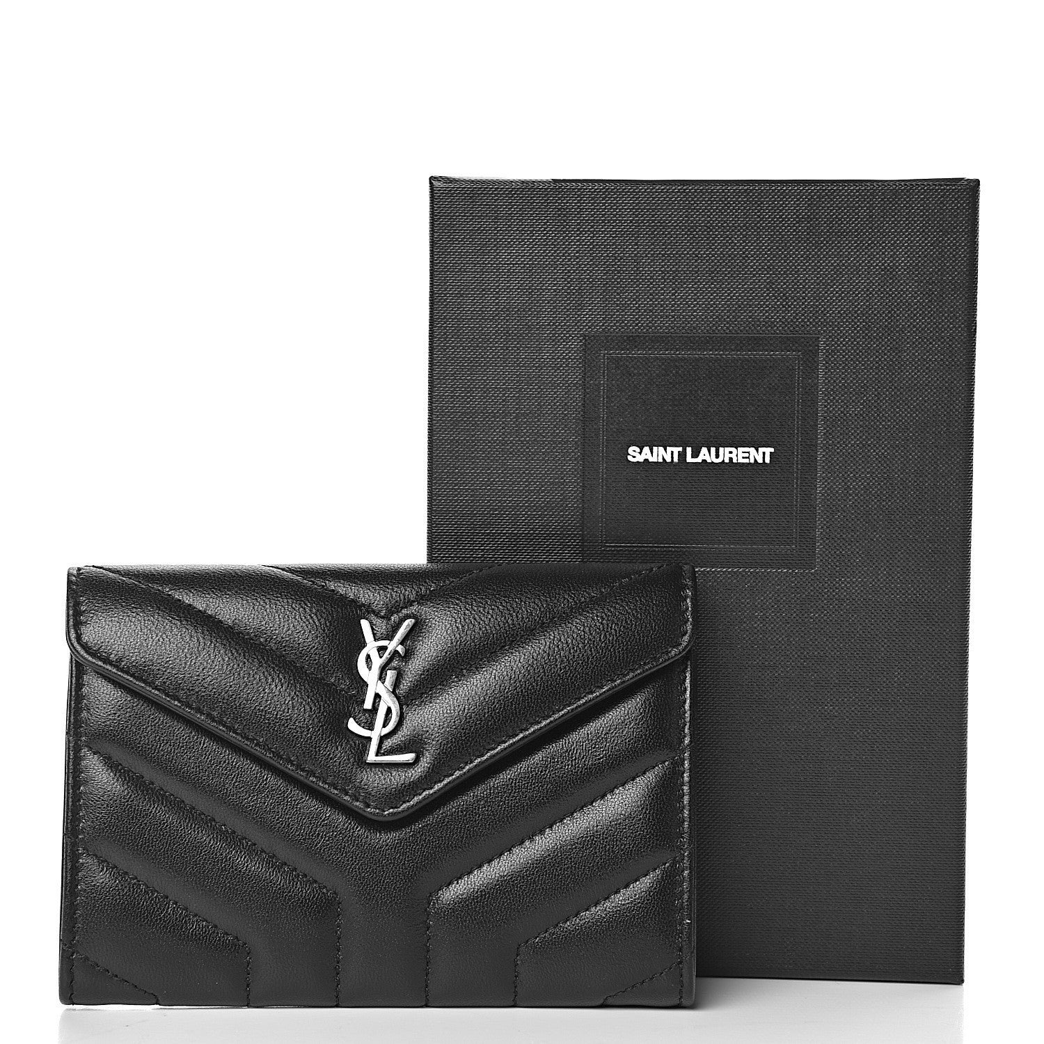 Saint Laurent Lambskin Y Quilted Monogram Small Loulou Envelope Wallet Black 7 of 7