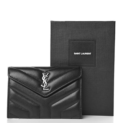 Saint Laurent Lambskin Y Quilted Monogram Small Loulou Envelope Wallet Black 7 of 7