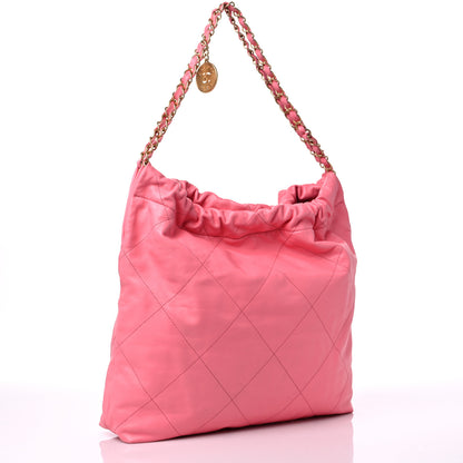 Chanel Shiny Calfskin Quilted Chanel 22 Drawstring Bag Coral Pink 3 of 15