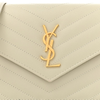 Saint Laurent Grain De Poudre Matelasse Chevron Monogram Envelope Chain Wallet Crema Soft 8 of 12