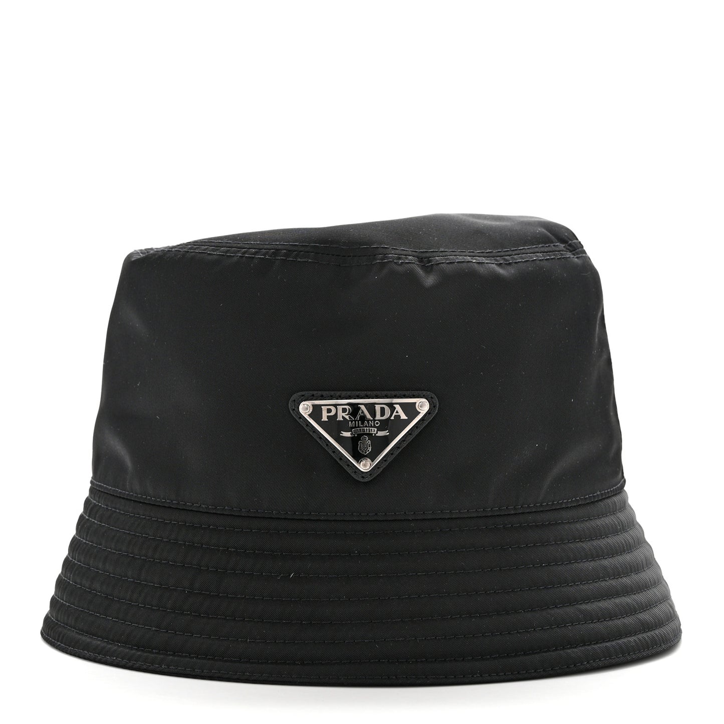 Re-Nylon Saffiano Metal Triangle Logo Womens Bucket Hat S Black
