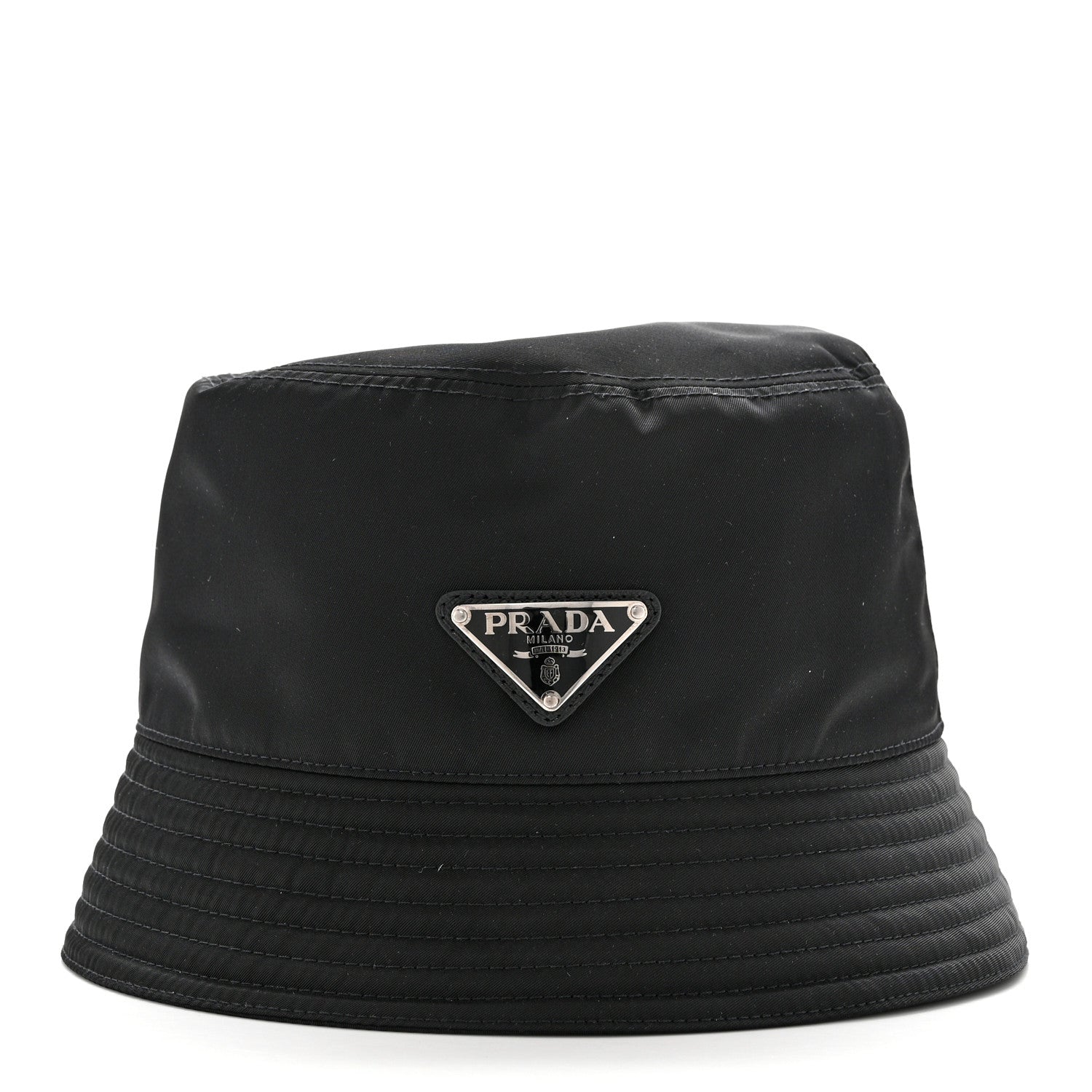 Prada Re-Nylon Saffiano Metal Triangle Logo Womens Bucket Hat S Black 1 of 8