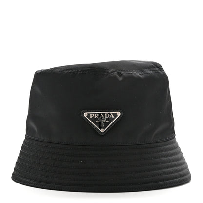 Prada Re-Nylon Saffiano Metal Triangle Logo Womens Bucket Hat S Black 1 of 8