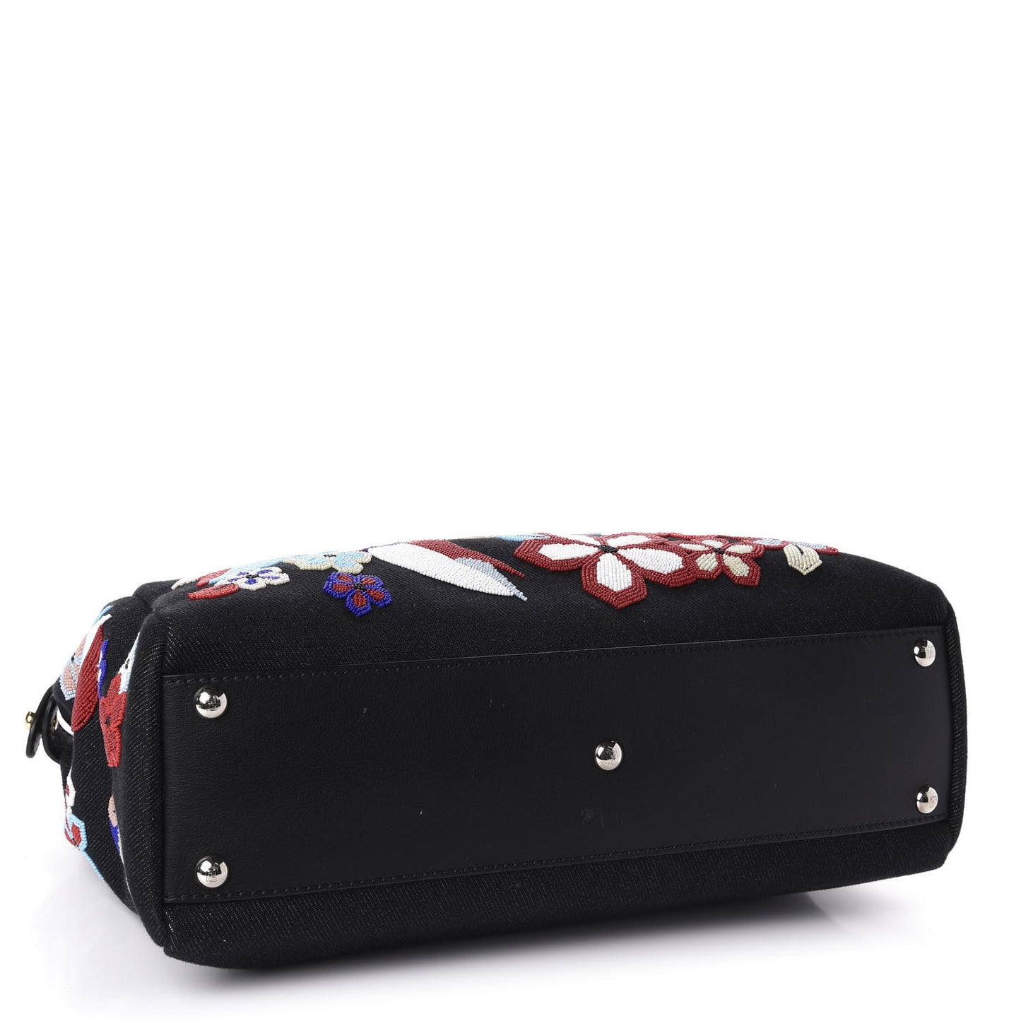 Denim Vitello Dolce QuTweet Beaded Medium Peekaboo Iconic Satchel Dark Blue Multicolor Black