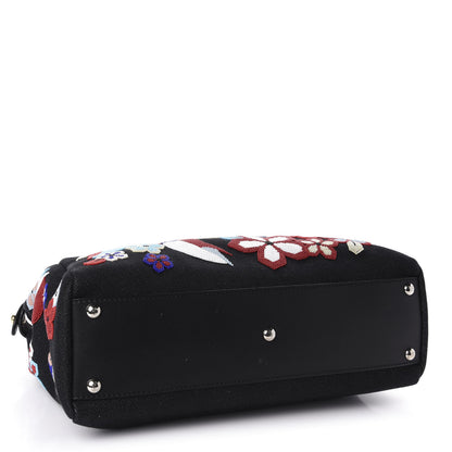 Fendi Denim Vitello Dolce QuTweet Beaded Medium Peekaboo Iconic Satchel Dark Blue Multicolor Black 5 of 14