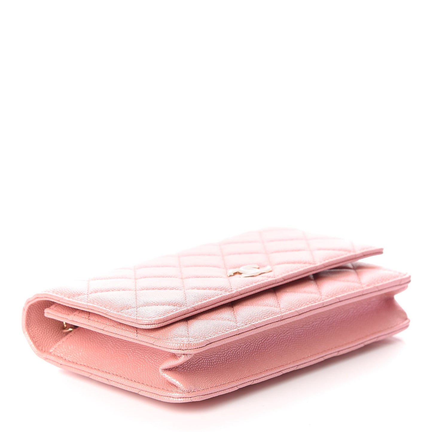 Iridescent Caviar Quilted Wallet on Chain WOC Rose Pink