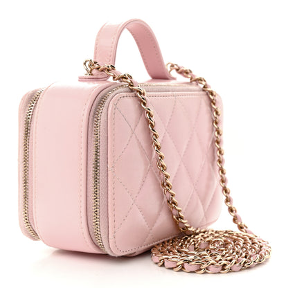 Chanel Glazed Calfskin Quilted Small Top Handle Vanity Case Light Pink 3 of 17