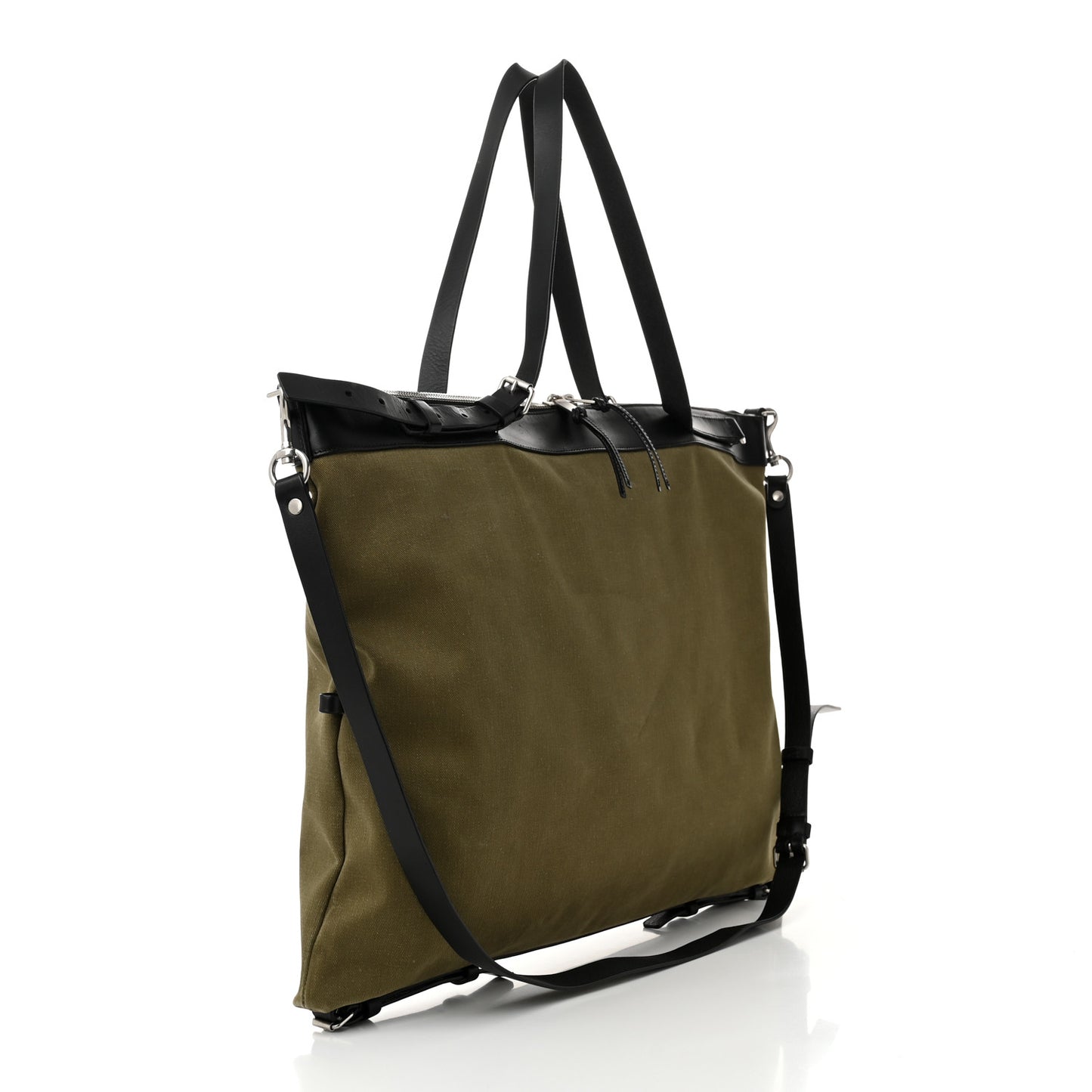 Canvas Calfskin Gabardine Convertible ID Khaki Black