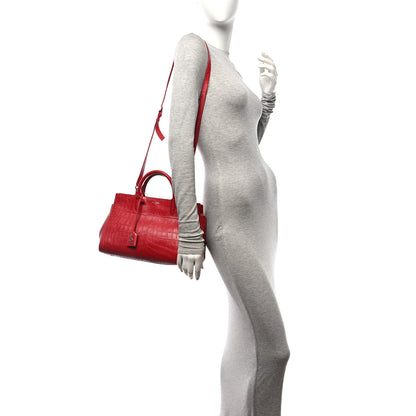 Saint Laurent Calfskin Crocodile Embossed Small Cabas Rive Gauche Red 2 of 11