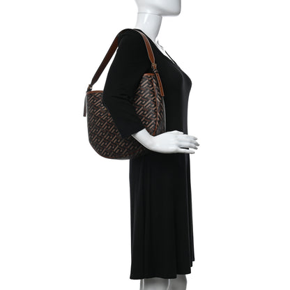 Versace Coated Canvas Calfskin La Greca Signature Shoulder Bag Black Caramel 2 of 12