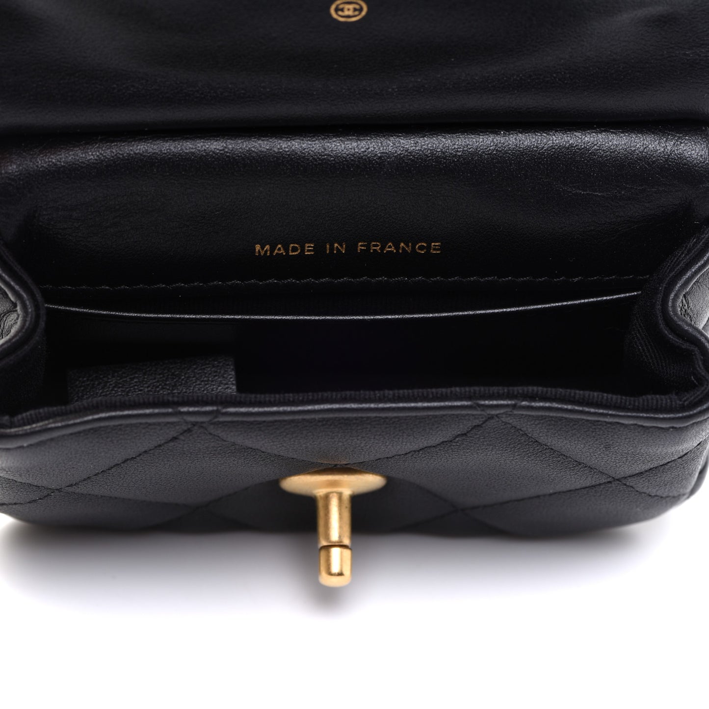 Calfskin Quilted Lady Handle Flap Card Holder With Chain Black