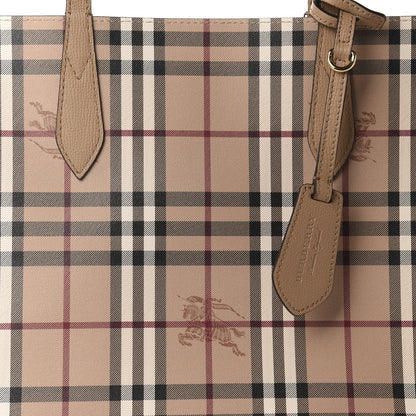 Burberry Grainy Calfskin Haymarket Check Medium Reversible Tote Camel 8 of 15