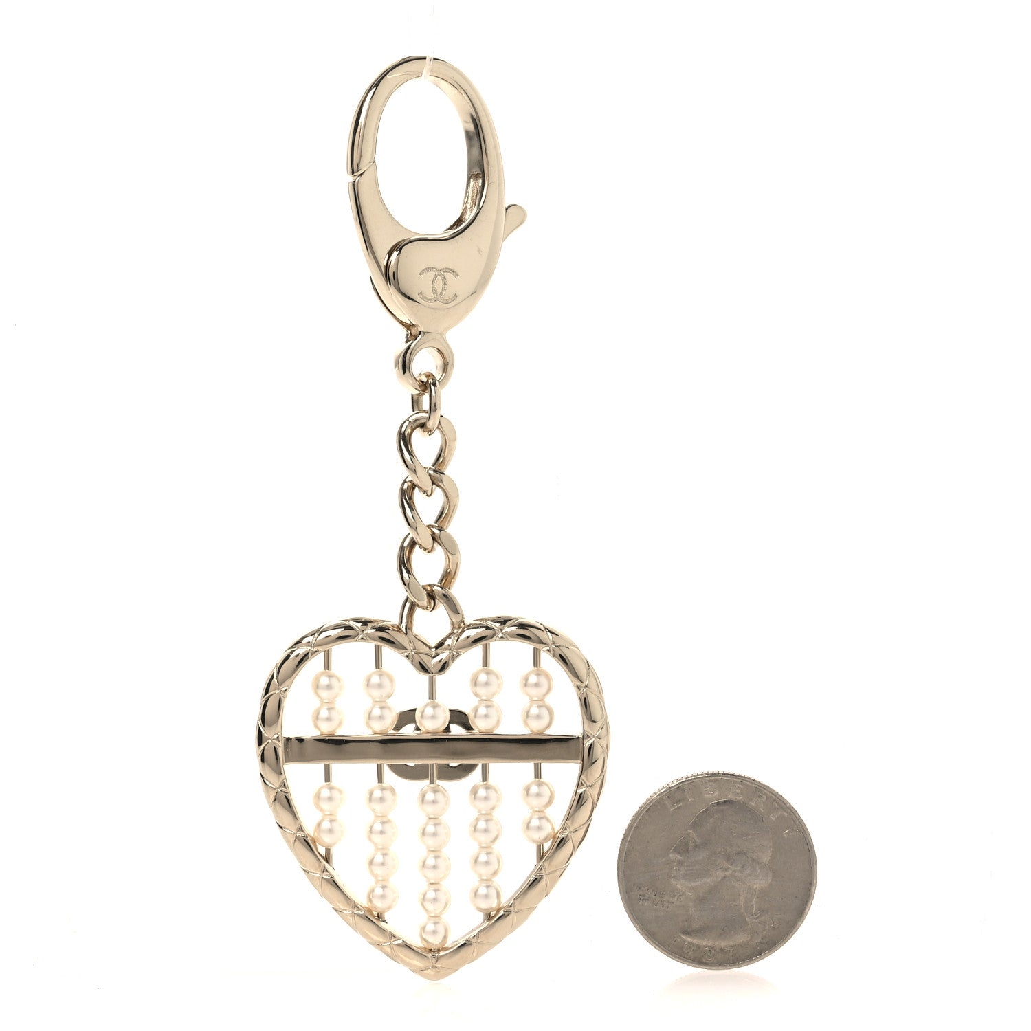 Chanel Crystal Pearl Heart Keychain Gold 2 of 4