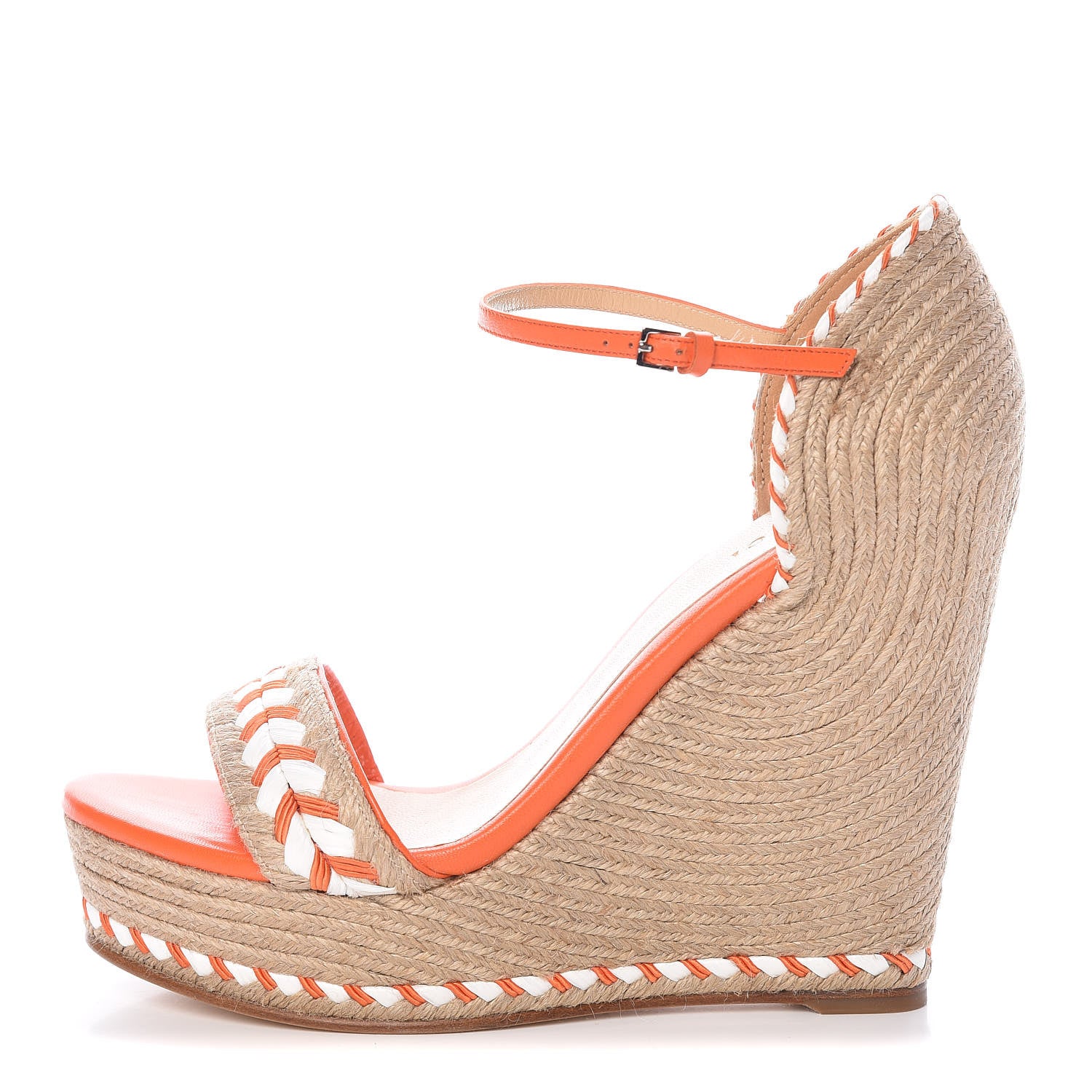 Gucci Raffia Woven Tiffany Espadrille Platform Wedge Sandals 39 Natural White Vibrant Orange 1 of 12