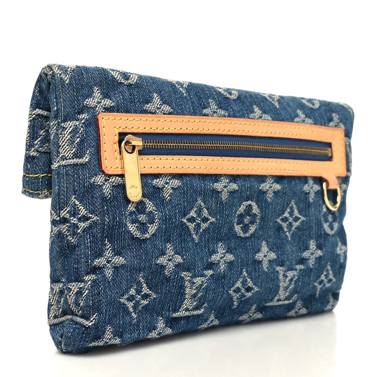 Louis Vuitton Monogram Denim Pochette Plat Clutch Blue 3 of 9