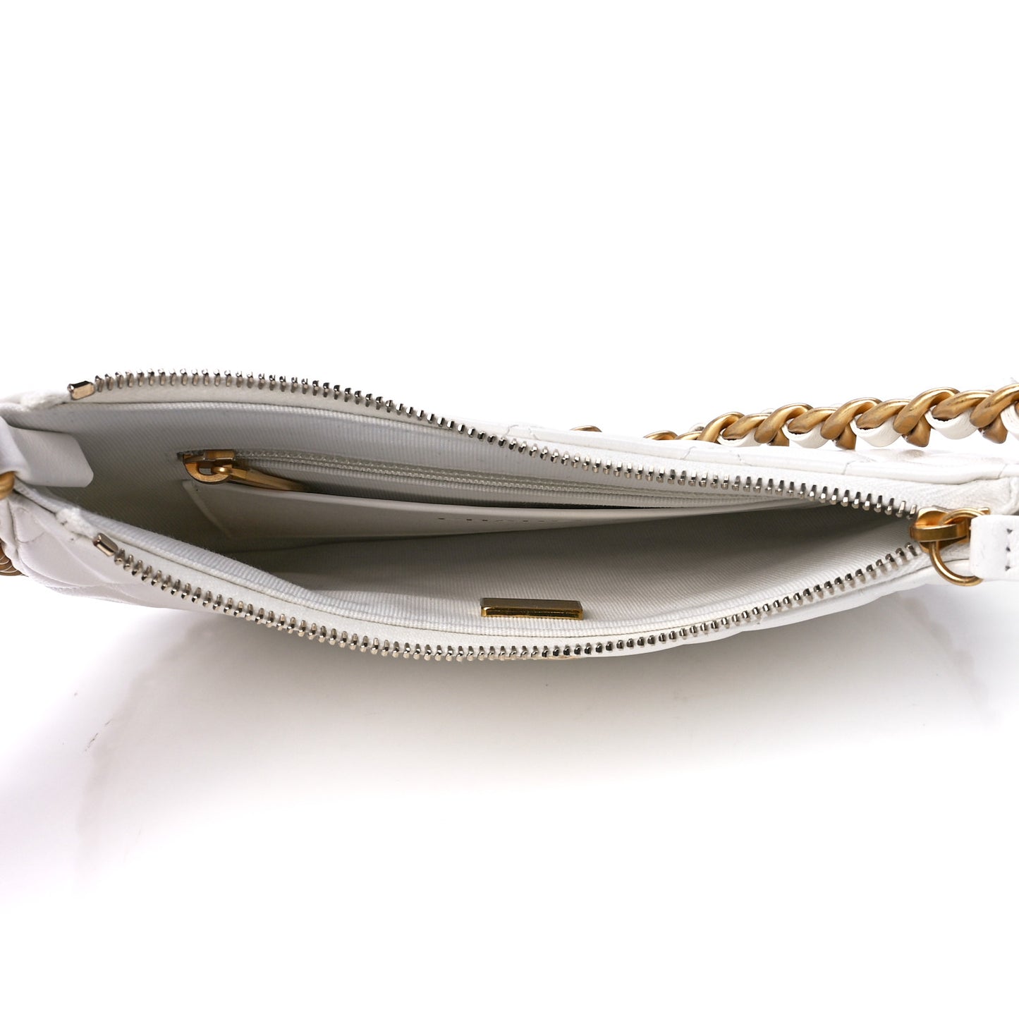 Shiny Crumpled Lambskin Quilted Trendy Chain Around Hobo White