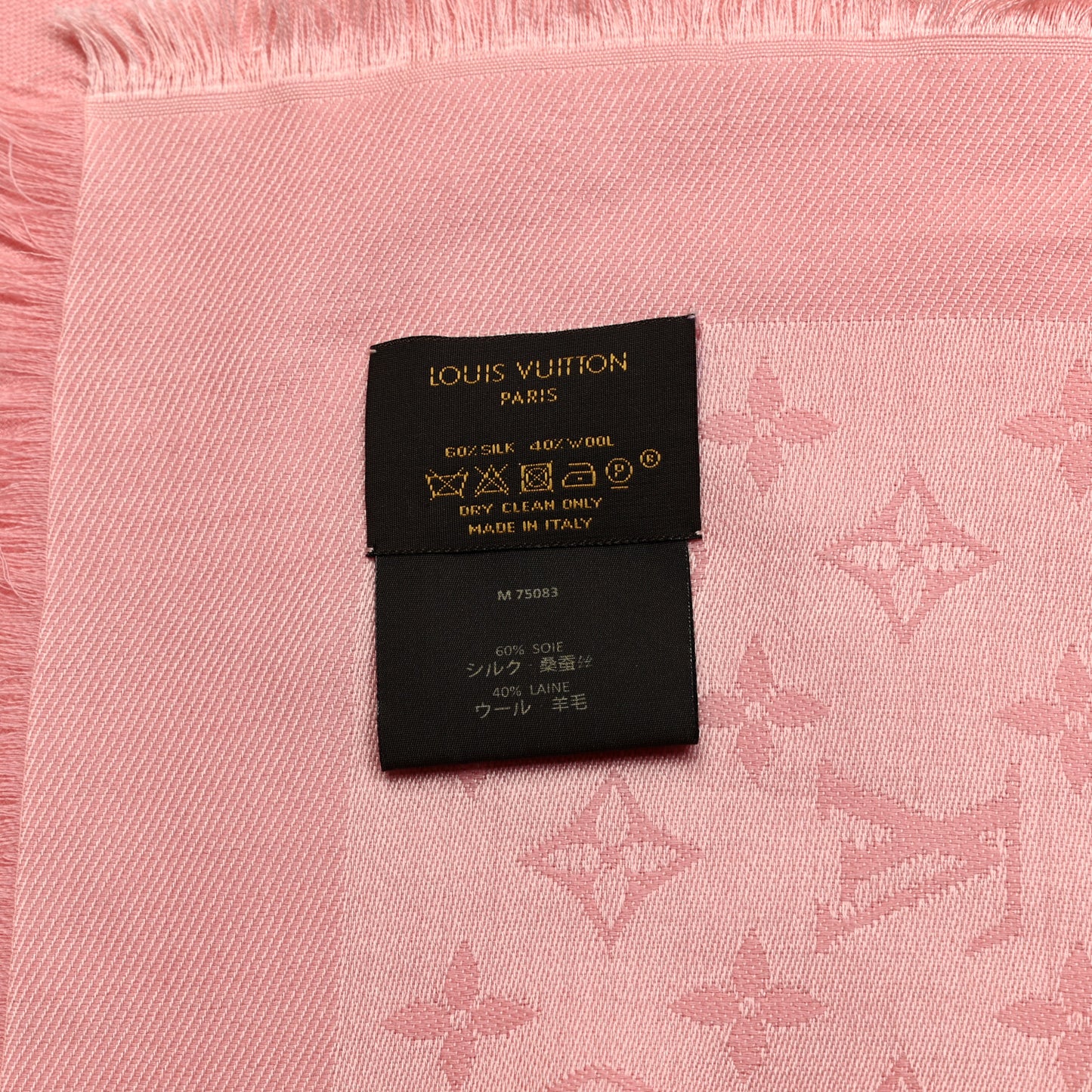 Silk Wool Monogram Denim Shawl Pink