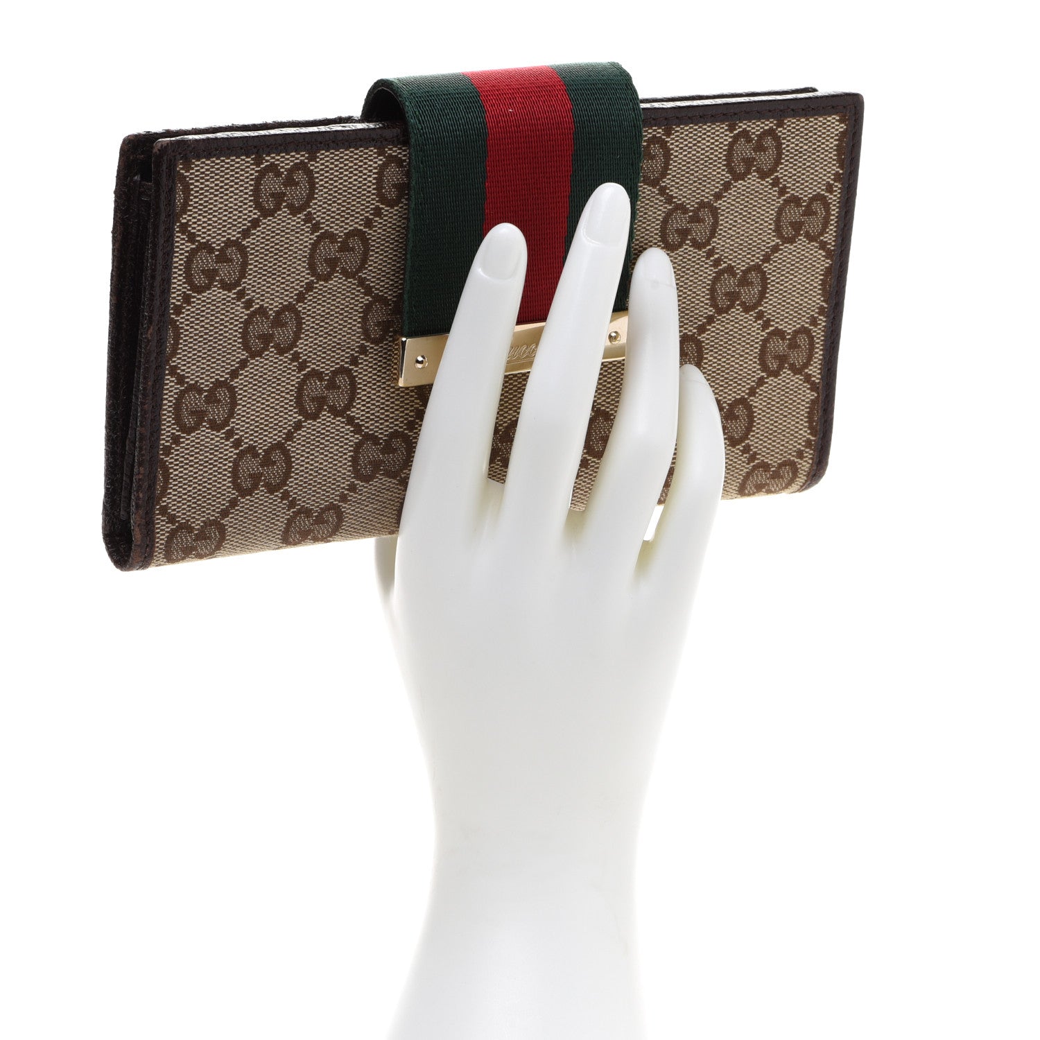 Gucci Monogram Calfskin Ladies Web Long Wallet Beige Ebony Cocoa 2 of 15