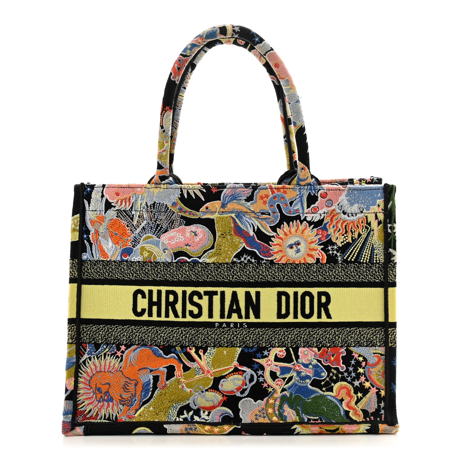 Christian Dior Canvas Zodiac Fantastico Embroidered Medium Book Tote Black Multicolor 1 of 14