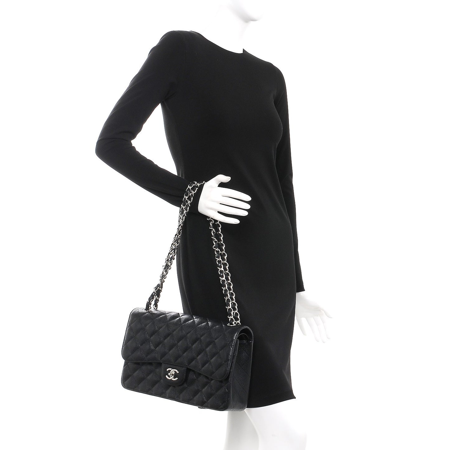 Caviar Quilted Jumbo Double Flap Black