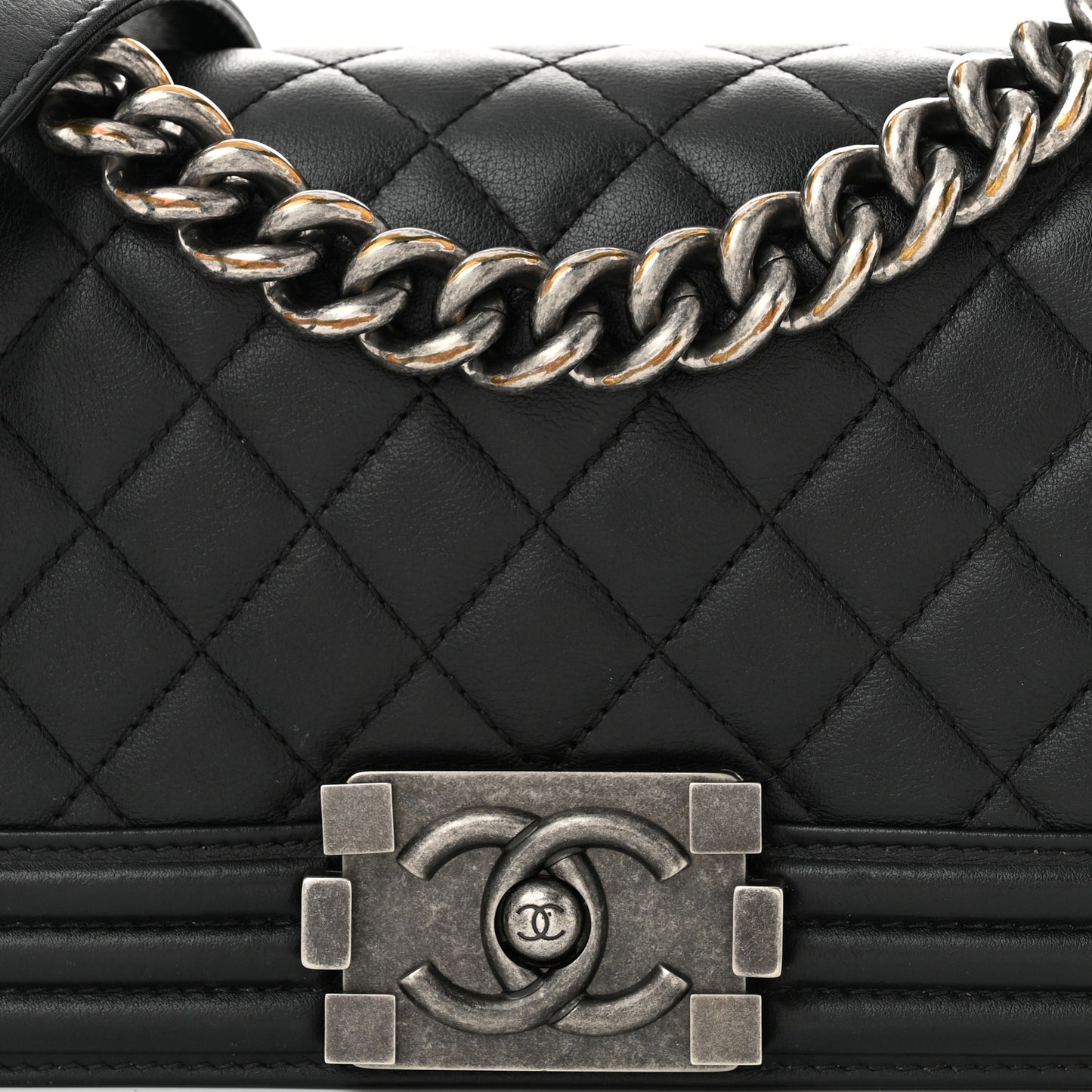 Calfskin Quilted Small Boy Flap Black
