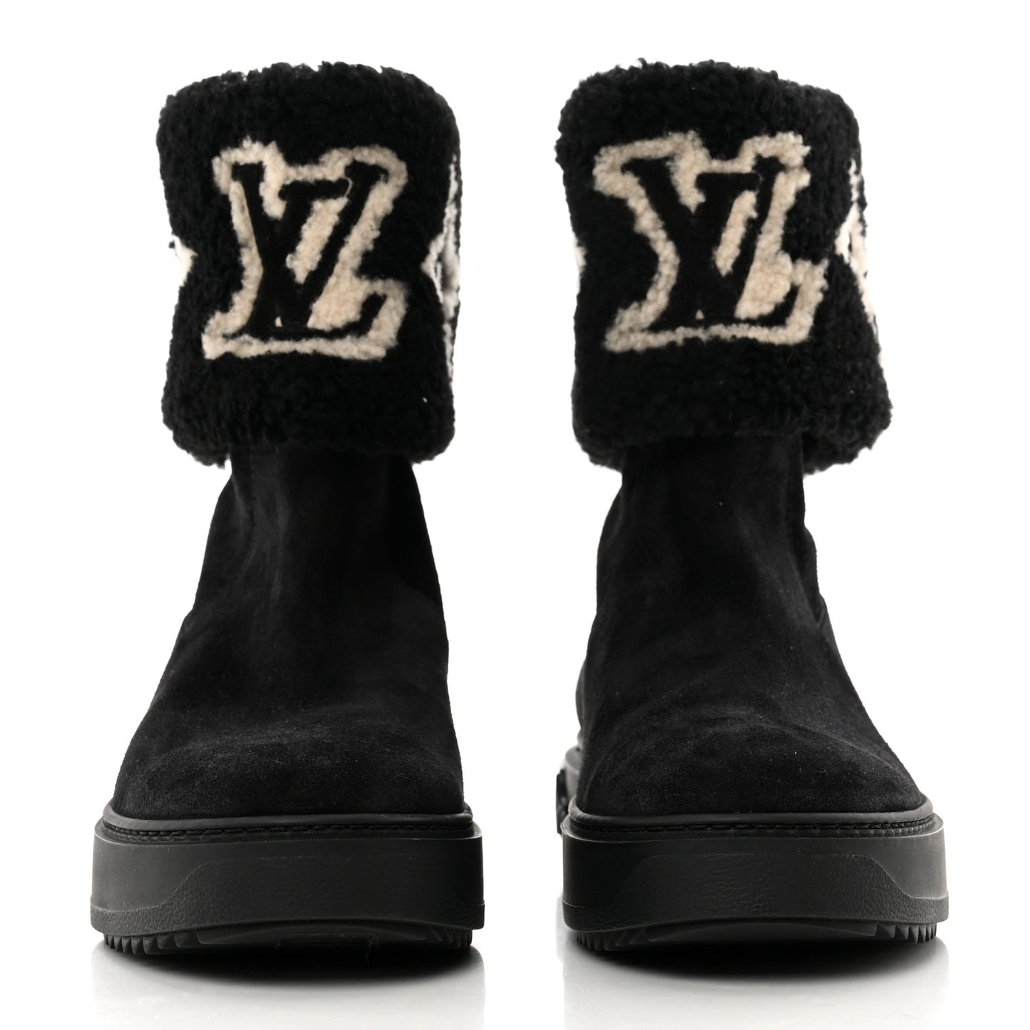 Suede Calfskin Shearling Snowdrop Flat Ankle Boot 40 Black