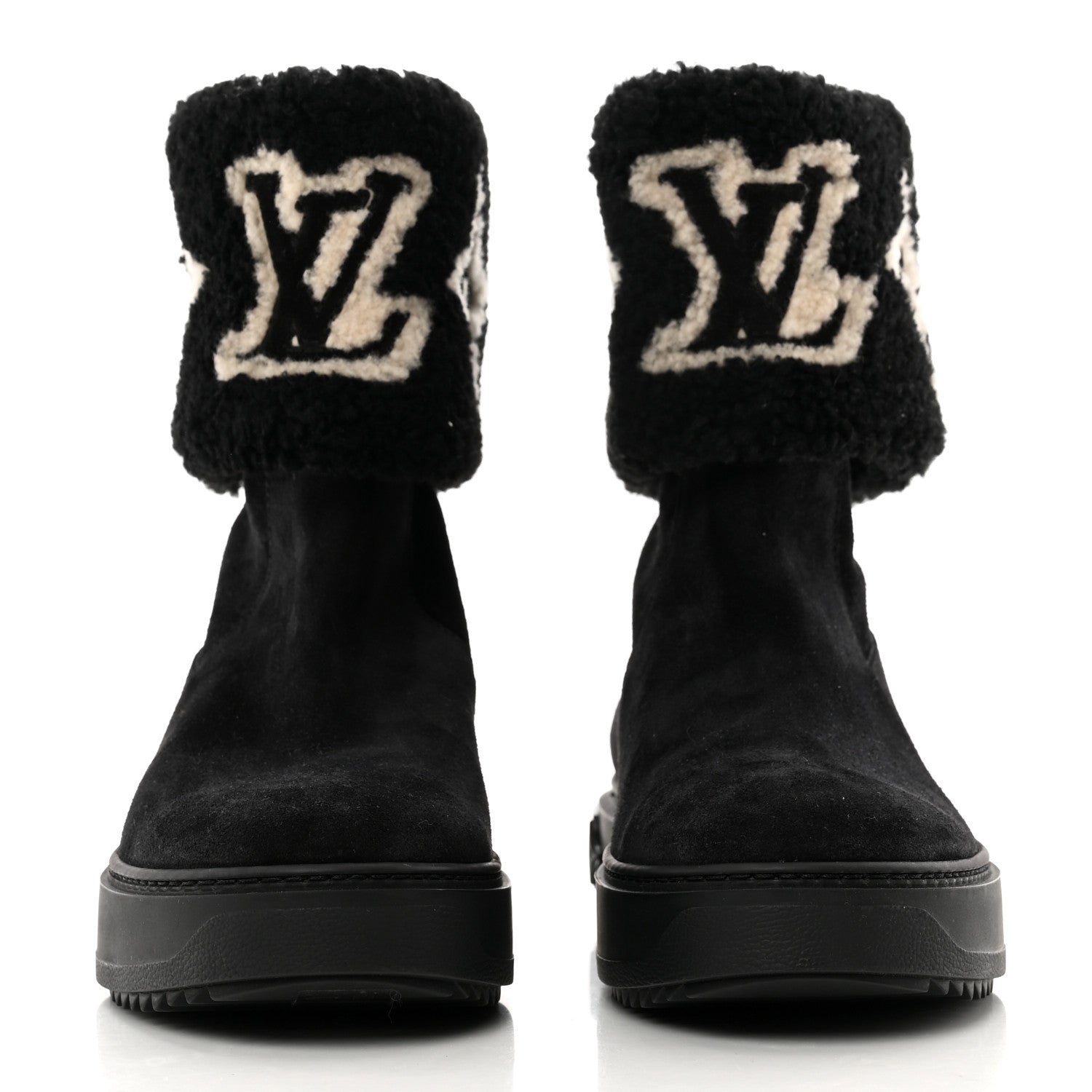 Louis Vuitton Suede Calfskin Shearling Snowdrop Flat Ankle Boot 40 Black 2 of 9
