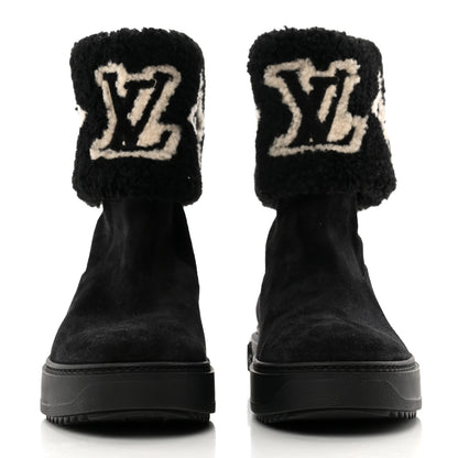 Louis Vuitton Suede Calfskin Shearling Snowdrop Flat Ankle Boot 40 Black 2 of 9
