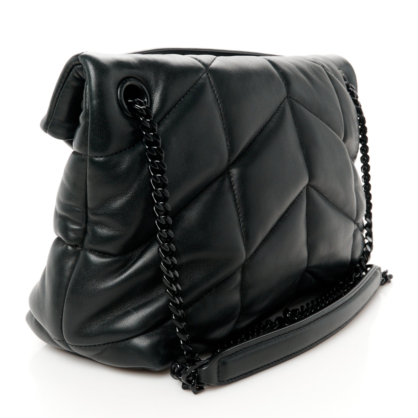 Lambskin Quilted Monogram Monochrome Small Loulou Puffer Chain Satchel Black