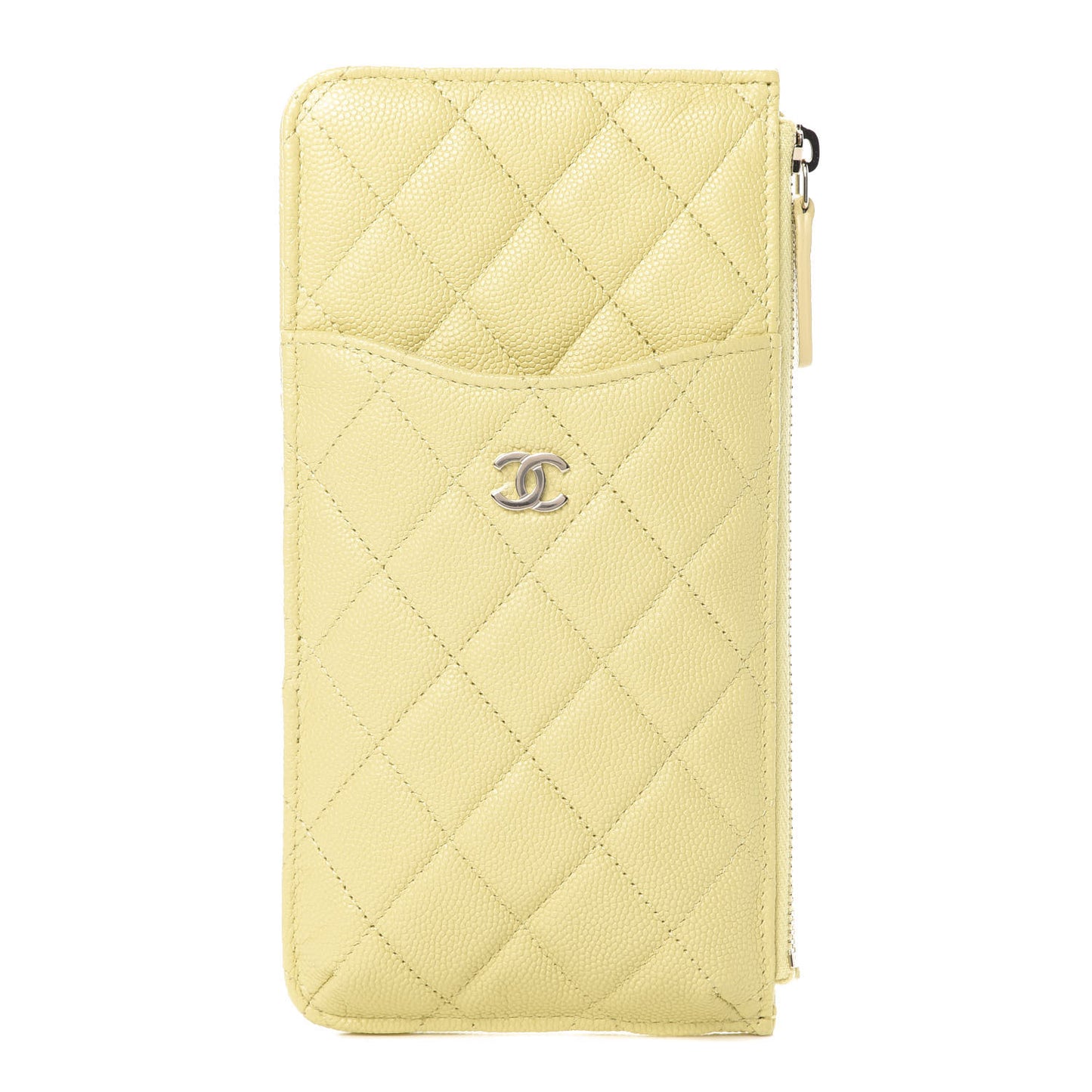 Iridescent Caviar Quilted Classic iPhone Pouch Yellow