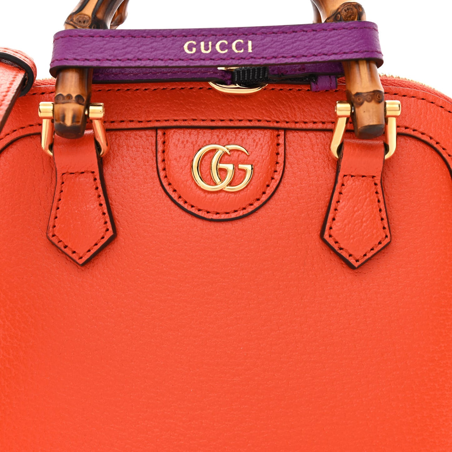 Textured Dollar Calfskin Mini Diana Dome Tote Bag Deep Orange Spicy Cyclamin
