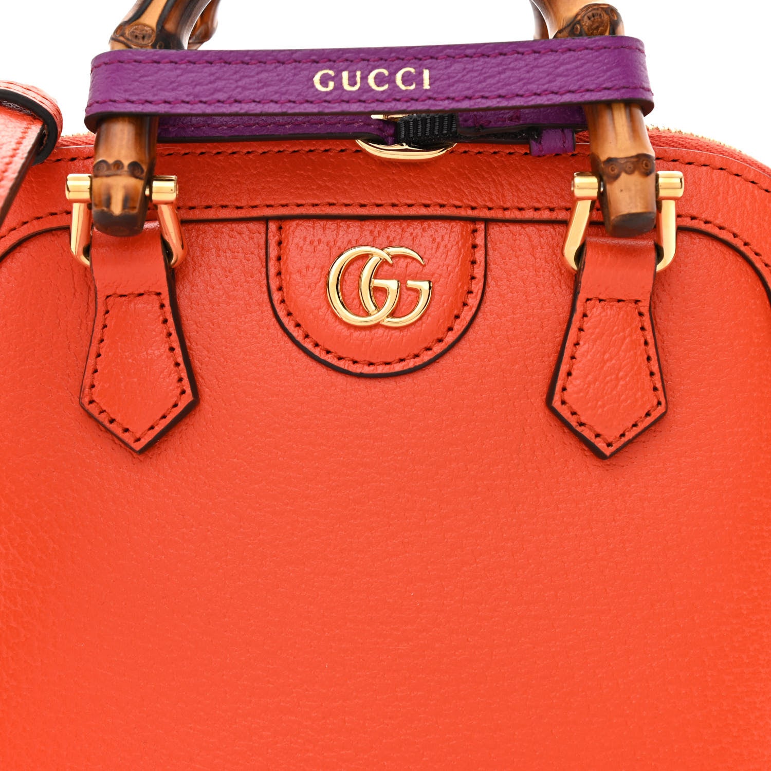Gucci Textured Dollar Calfskin Mini Diana Dome Tote Bag Deep Orange Spicy Cyclamin 8 of 12