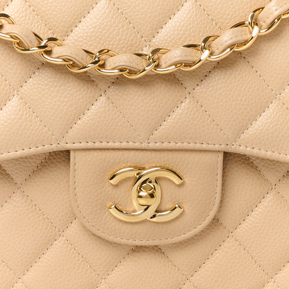 Chanel Caviar Quilted Jumbo Double Flap Beige 9 of 13