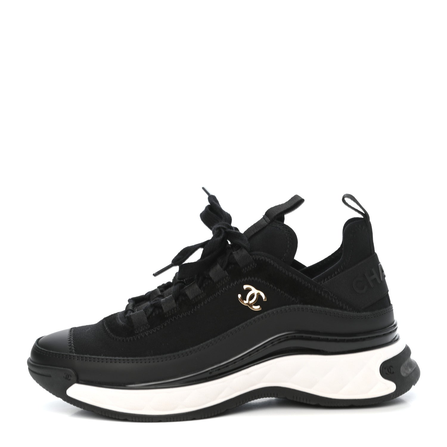 Chanel Velvet Calfskin Mixed Fibers CC Sneakers 37 Black 1 of 8