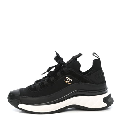 Chanel Velvet Calfskin Mixed Fibers CC Sneakers 37 Black 1 of 8