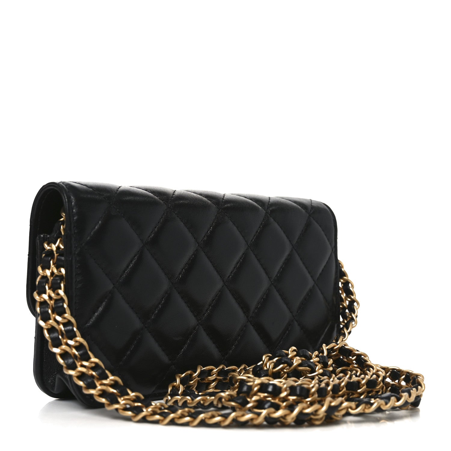 Chanel Lambskin Quilted Double Chain Flap Phone Holder With Chain Black 3 of 11