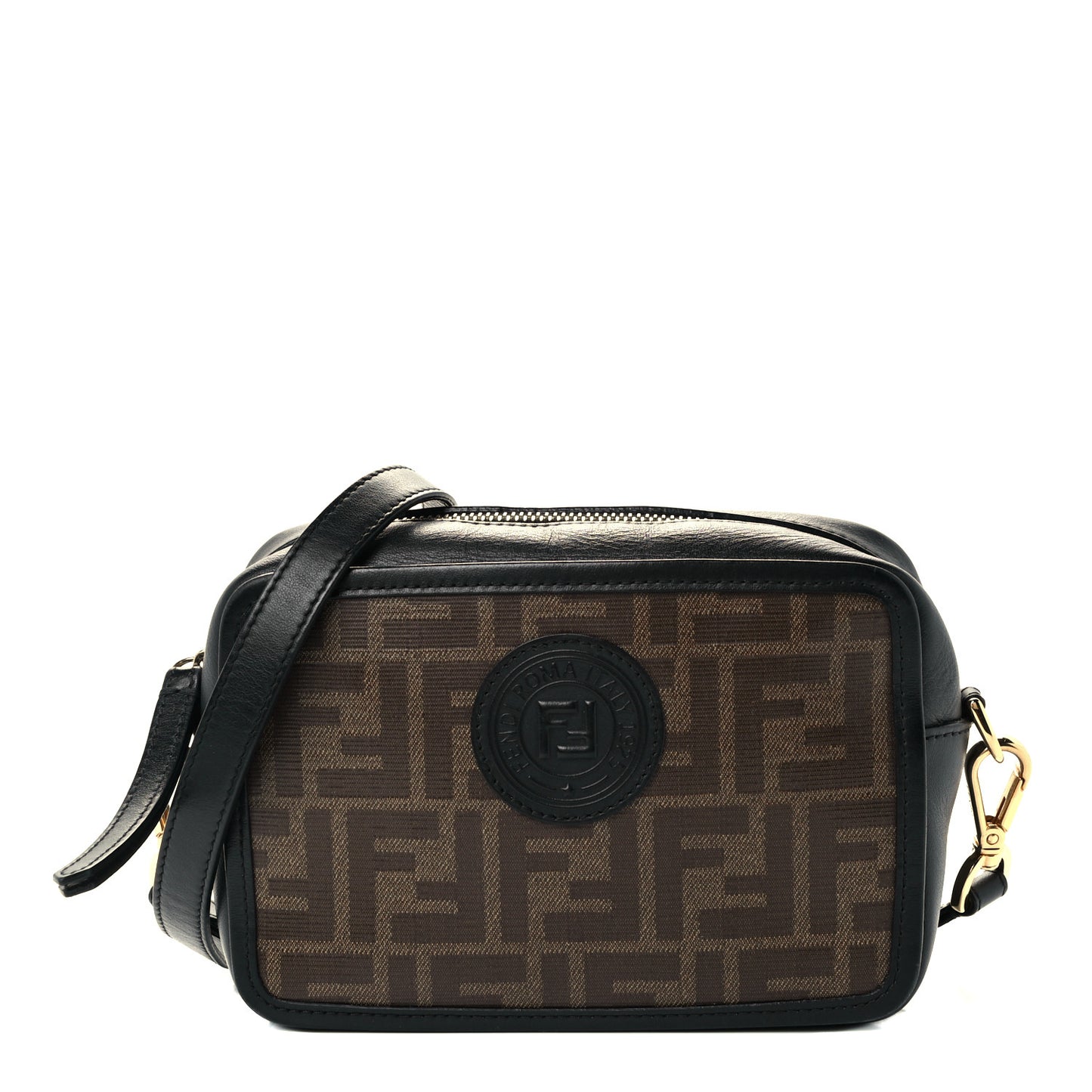 Glazed Fabric Vitello Century FF 1974 Stamp Patch Mini Camera Case Mogano Panna Black