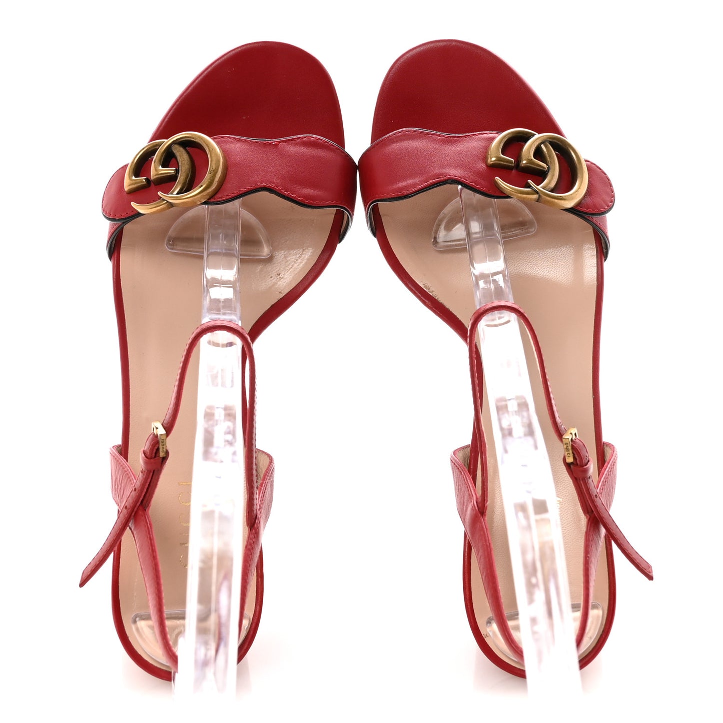 Calfskin GG Marmont Ankle Wrap 30/115mm Platform Sandals 38 Hibiscus Red