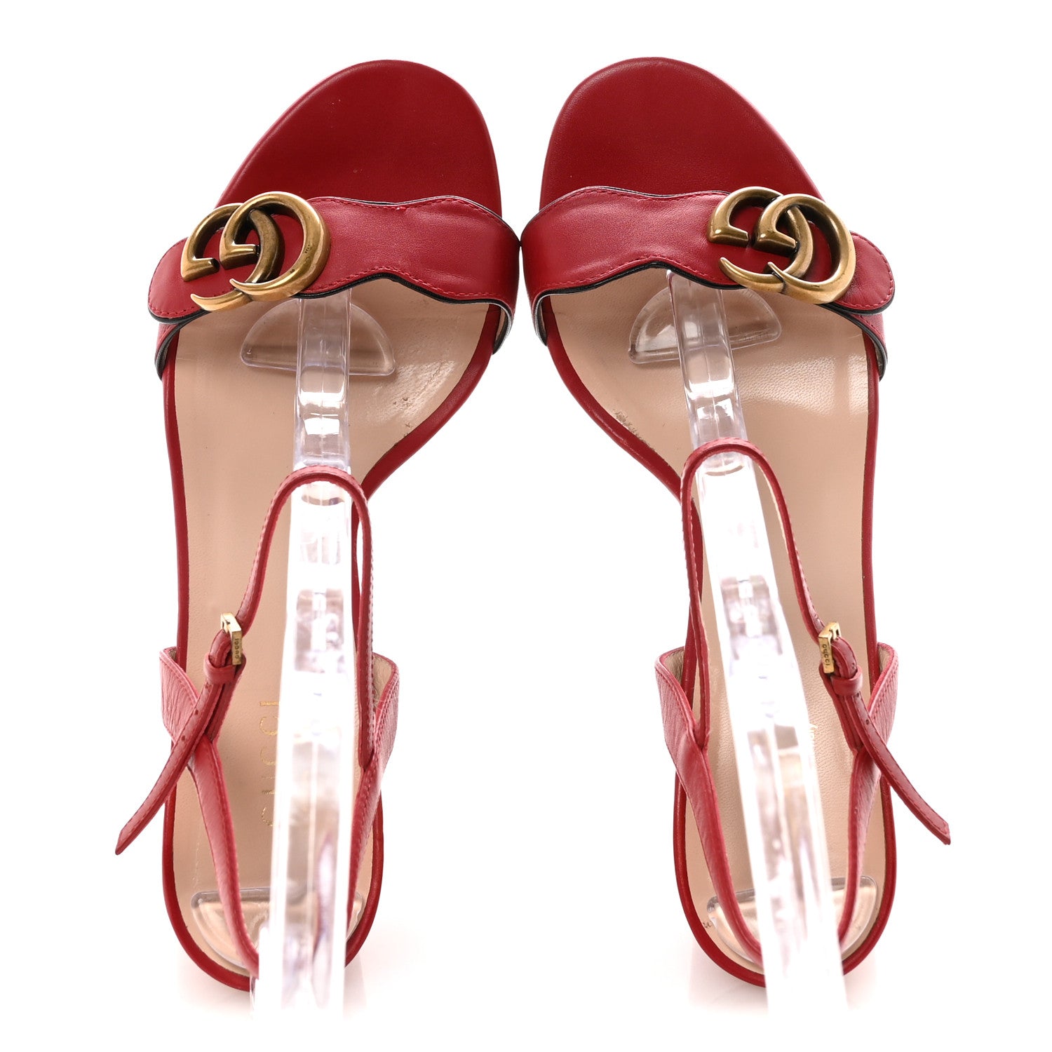 Gucci Calfskin GG Marmont Ankle Wrap 30/115mm Platform Sandals 38 Hibiscus Red 2 of 8