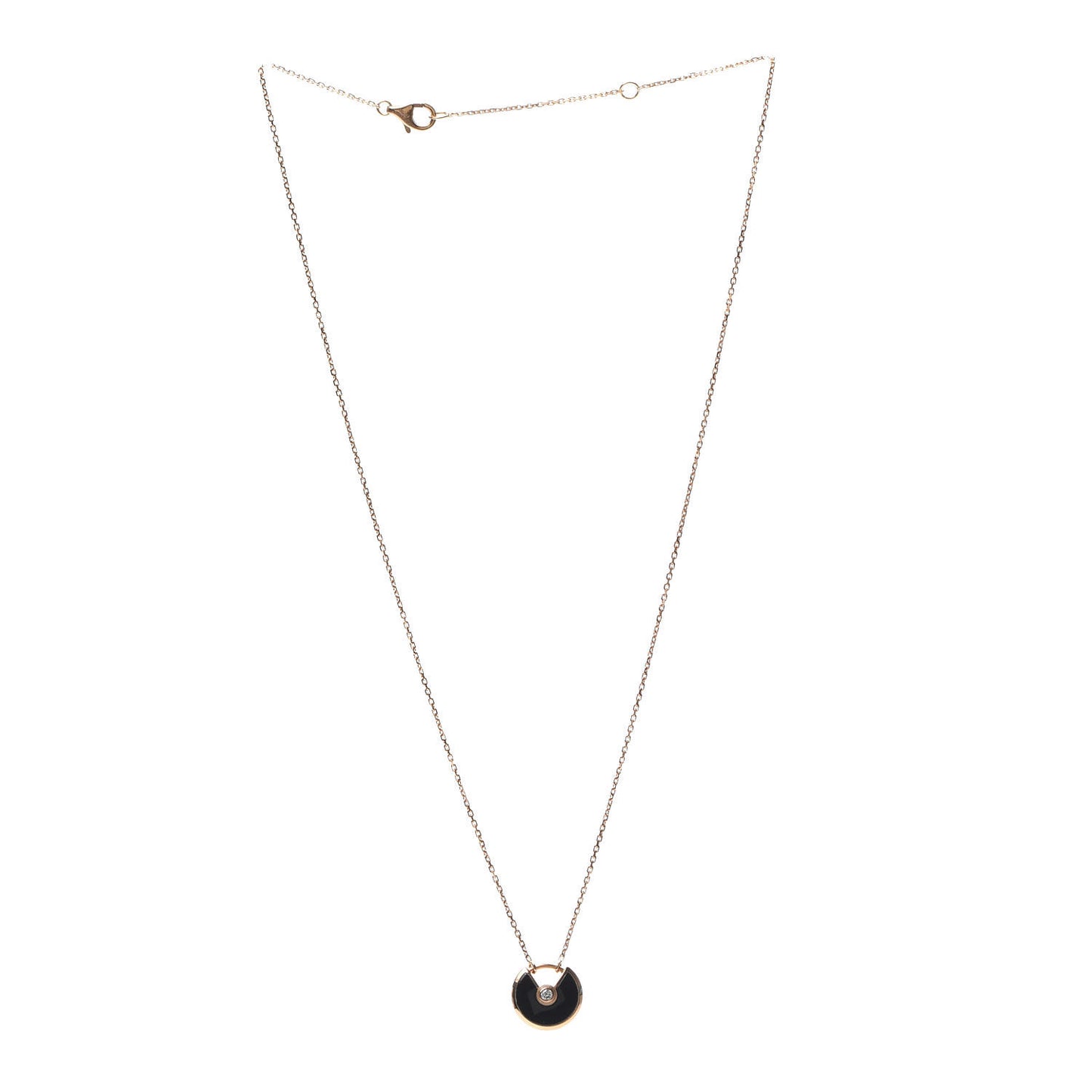 18K Pink Gold Diamond Black Onyx XS Amulette de Cartier Pendant Necklace