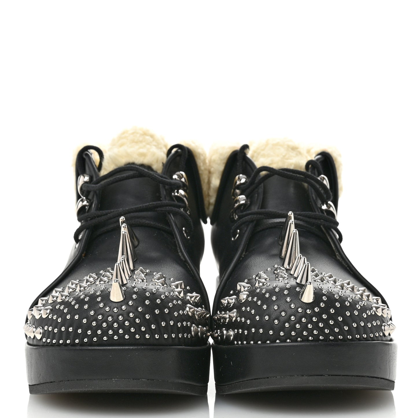 Calfskin Faux Shearling Studded Victor Ankle Boots 38 Black Mystic White